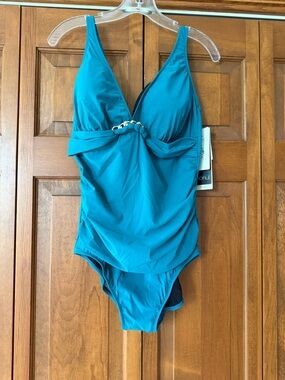 Gottex Teal One-Piece Swimsuit with Front Rings Detail